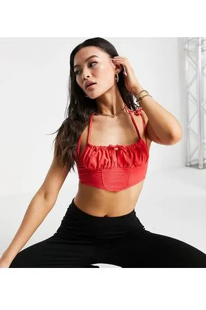Red Tiana ruched cotton-blend poplin cami top