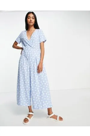 VERO MODA Wrap front jumpsuit in blue spot