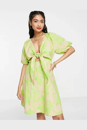 Y.A.S Y.A.S twist front mini dress in neutral