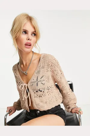 ONLY Crochet tie front cardigan in -Neutral