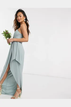 TFNC Bridesmaid exclusive bandeau wrap midaxi dress with pleated detail in -Green