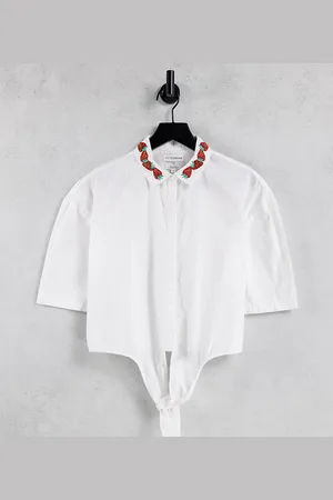 Native Youth Tie front cropped shirt with strawberry collar co-ord