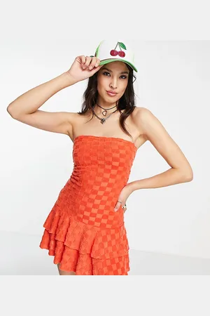 COLLUSION Checker towelling rara mini dress in -Green