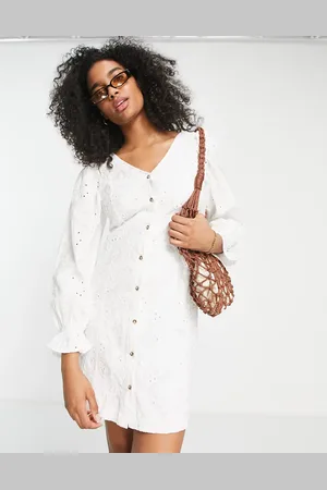 SELECTED Femme broderie mini dress with button front in