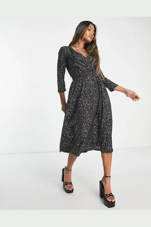 ONLY Wrap midi dress in black and gold