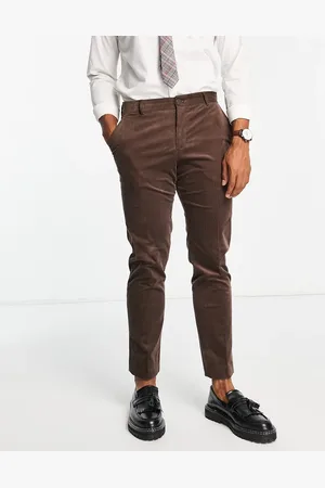 SELECTED Slim fit suit pants in brown cord