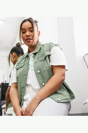 Yours Sleeveless denim waistcoat in sage