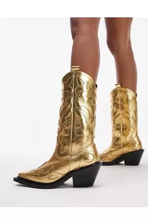 Topshop Belle premium leather hand stitched western boots in