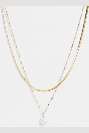 DesignB London Multirow necklace with semi precious stone in tone