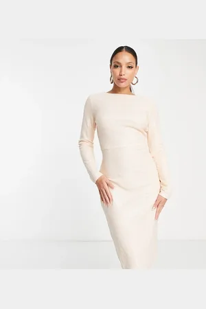 In The Style Exclusive sequin long sleeve midi dress in -Neutral