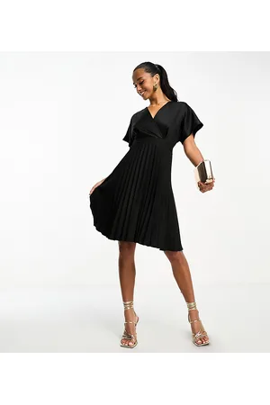 Closet Wrap front pleated midi skater dress in
