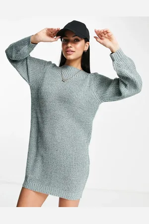 JDY Wide neck knitted mini jumper dress in