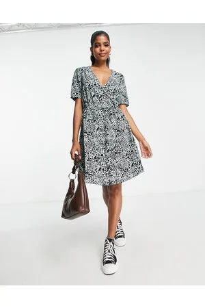 JDY Anetty wrap mini dress in black
