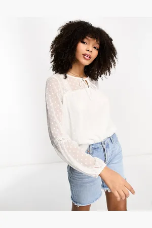 VILA Dobby sleeve blouse in white