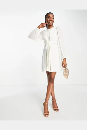 Forever New Pleated tie waist mini dress in -White