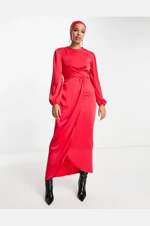 Flounce London Satin wrap front maxi dress in
