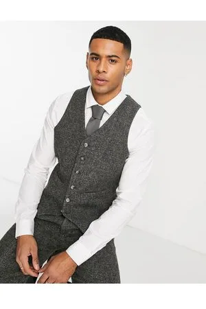 Noak Harris Tweed slim suit waistcoat in grey