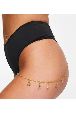 Cosmogonie Exclusive plunge bodysuit with gold chain strappy back detail in  black
