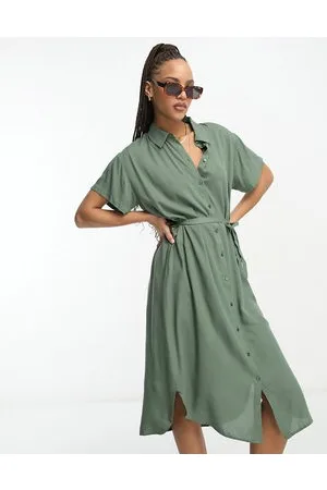 VERO MODA Shirt midi dress with tie belt in