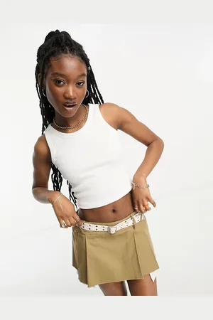 JJXX Fallon ribbed cropped singlet top in white
