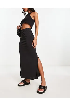 VILA Slinky maxi skirt with slit sides in -Green