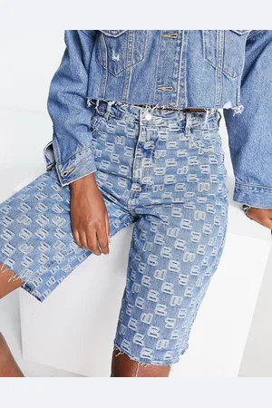 Bershka Embossed logo bermuda shorts in mid