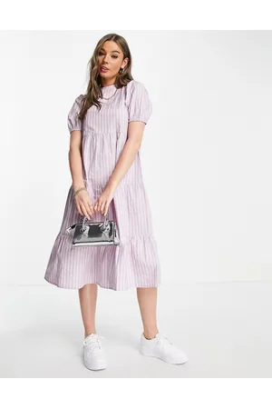 Influence puff sleeve tiered midi dress in pink gingham