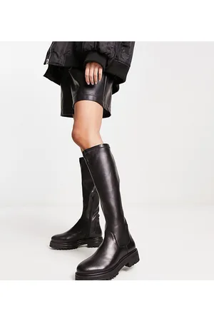 Tempas Black, Chunky-Sole Leather Knee-High Boots