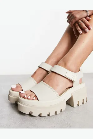 Timberland Everleigh ankle strap sandals in natural off white nubuck leather