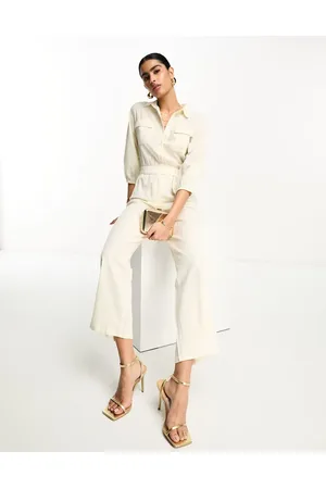 Pretty Lavish Tie waist utility jumpsuit in -White