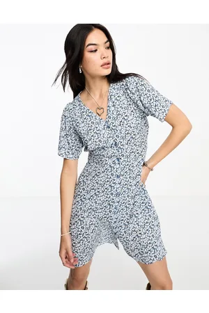 ONLY V neck tie waist mini dress in