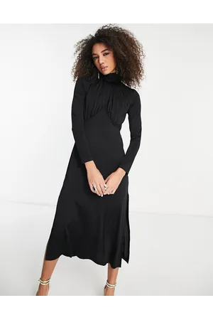 & OTHER STORIES Satin high neck midaxi dress with drape chest detail in