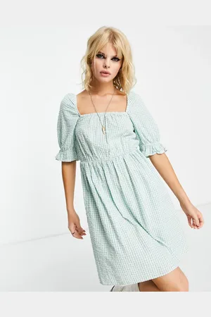 ONLY Mini dress with square neck and puffed sleeve in