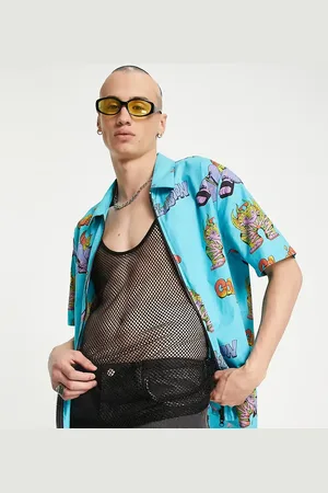 COLLUSION Shirt with double ended zip in print-Blue