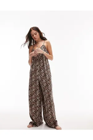 Topshop Animal print satin beach jumpsuit in multi