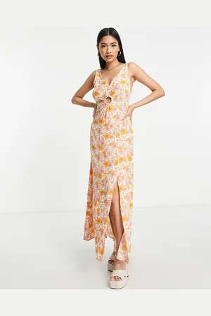 & OTHER STORIES Blend maxi dress with split front and ring front detail in retro floral - RED