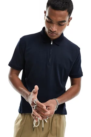SELECTED Half zip polo in navy