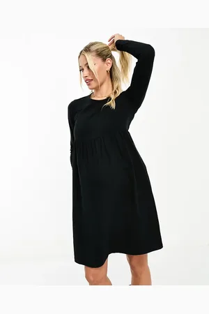 Mama;licious Mamalicious Maternity long sleeve jersey midi dress in black
