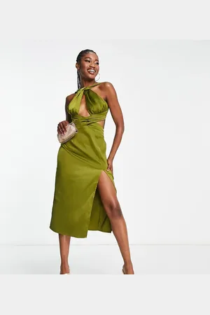 In The Style X Yasmin Devonport exclusive twist halterneck cut out midi dress in -Green