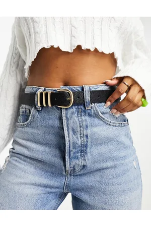 Pieces® Gold buckle belt in -Neutral