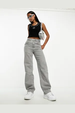 ASOS DESIGN oversized wide leg joggers in grey marl with boxer double layer