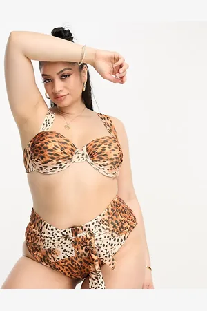 River Island Animal print bikini bottoms in brown-Neutral