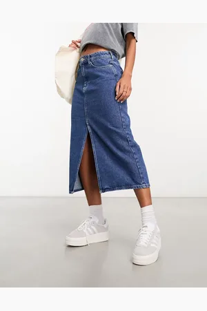 ONLY Denim midi skirt with front split in