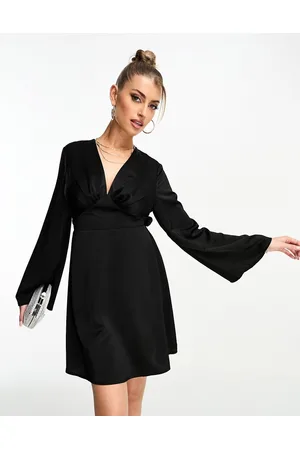 Flounce London Satin wide sleeve mini dress in