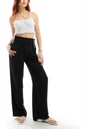 JDY High waisted wide leg pants with frill waistband in