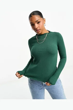 Pieces® Lettuce hem long sleeve top in