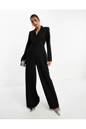 ASOS DESIGN jersey ribbed wide leg jumpsuit in black