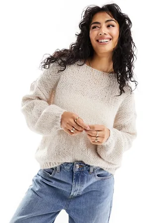 ONLY Wide neck oversized sleeve jumper in -White