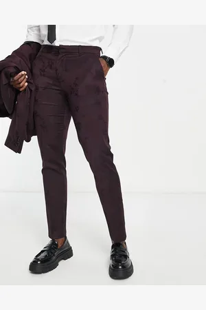 New Look Skinny suit pants in burgundy jacquard-Red