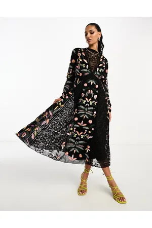 Pearl Embellished Maxi Dress with Flare Sleeves – Frock and Frill